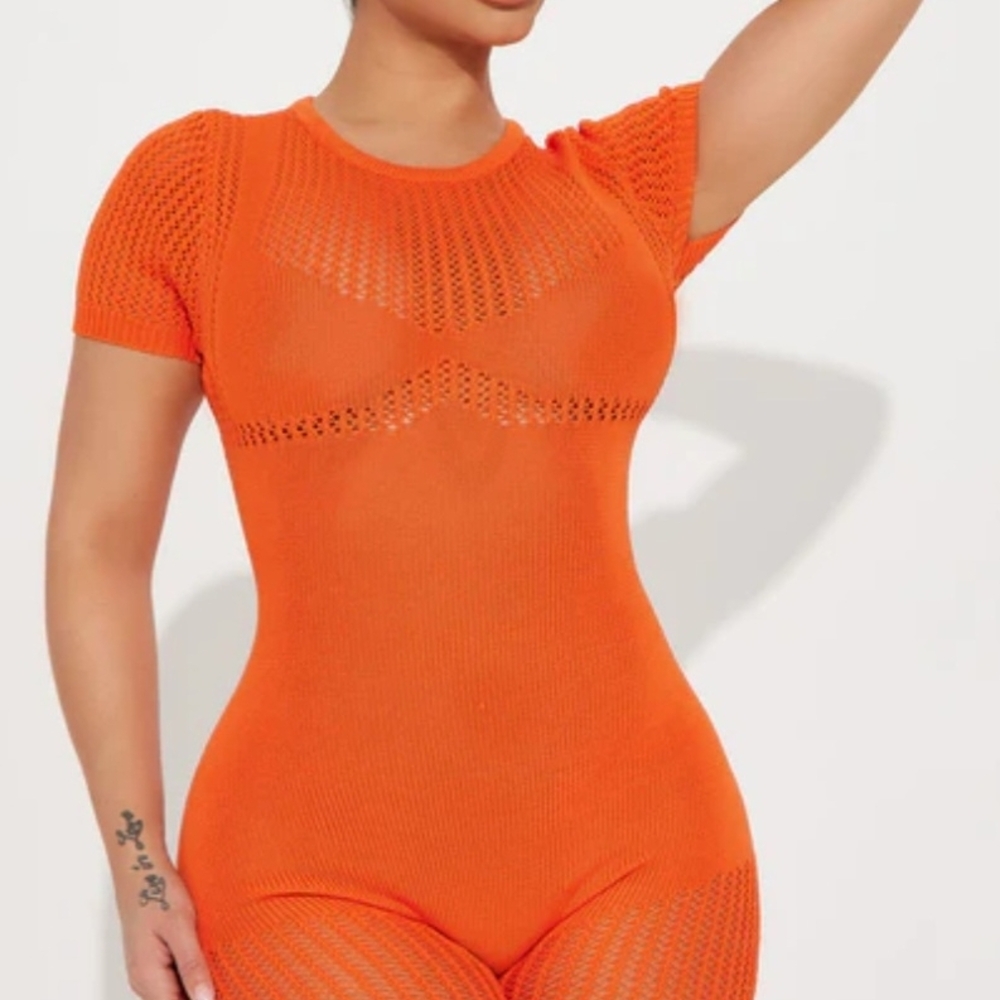 Hera Collection Vibrant Orange Knit Romper